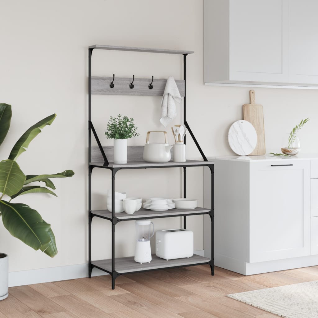 Baker's rack with hooks 4 shelves gray Sonoma wood material