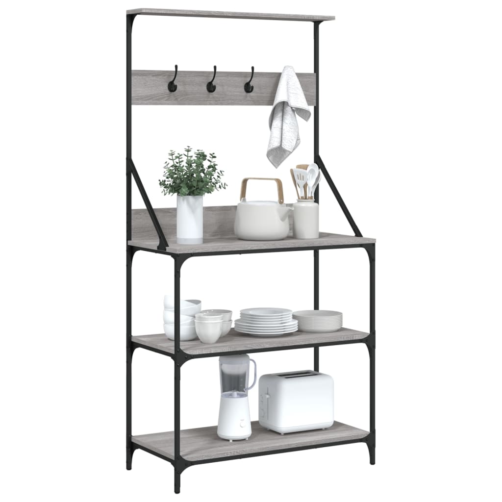 Baker's rack with hooks 4 shelves gray Sonoma wood material
