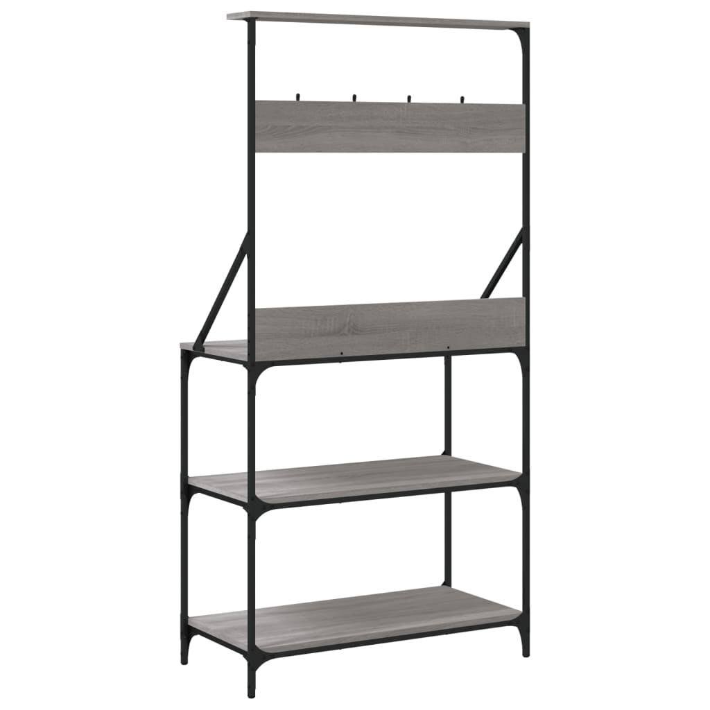 Baker's rack with hooks 4 shelves gray Sonoma wood material