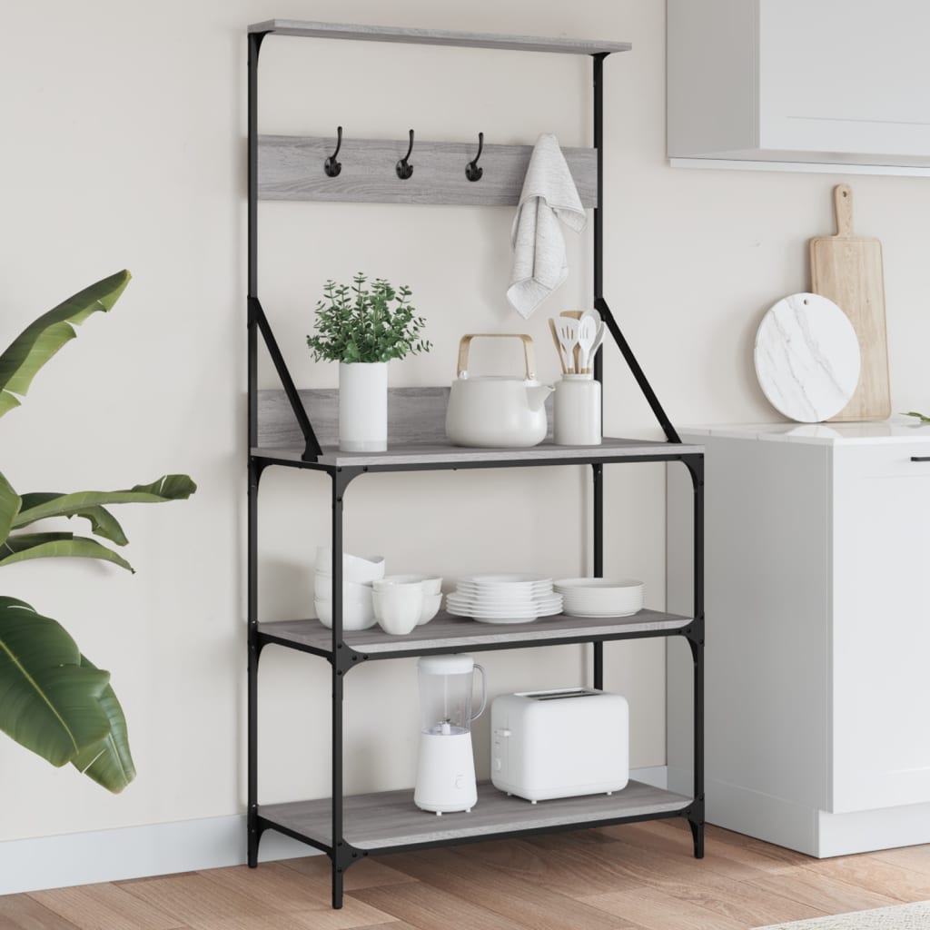 Baker's rack with hooks 4 shelves gray Sonoma wood material