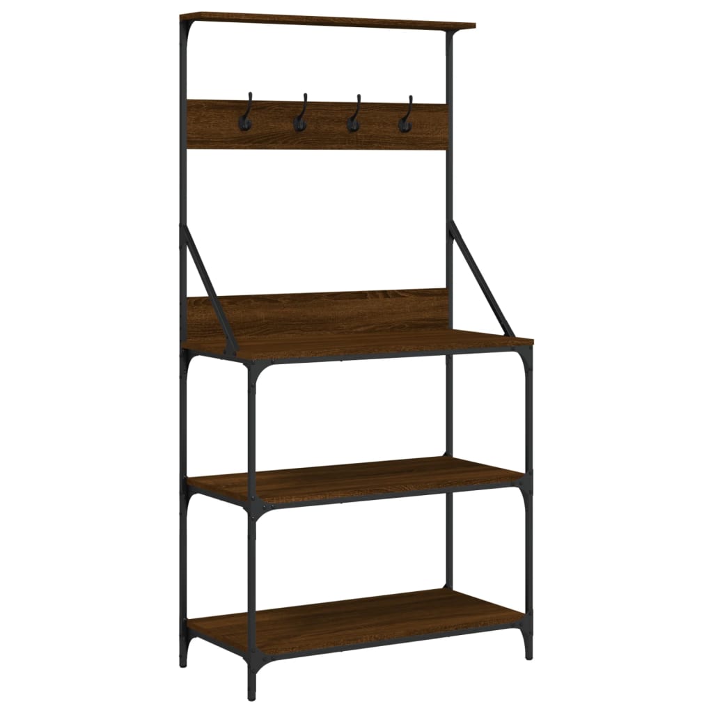 Baker's shelf with hooks 4 shelves brown oak look wood material