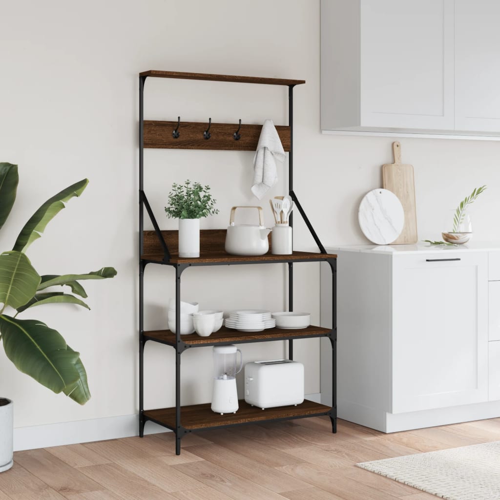 Baker's shelf with hooks 4 shelves brown oak look wood material