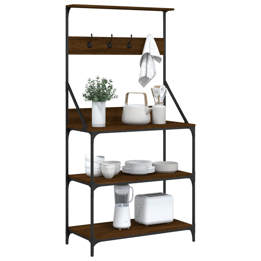 Baker's shelf with hooks 4 shelves brown oak look wood material