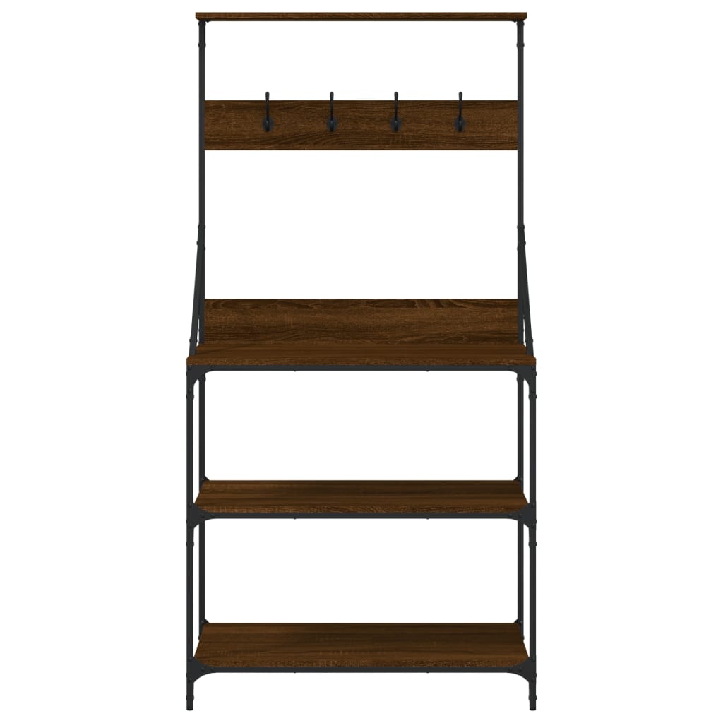 Baker's shelf with hooks 4 shelves brown oak look wood material