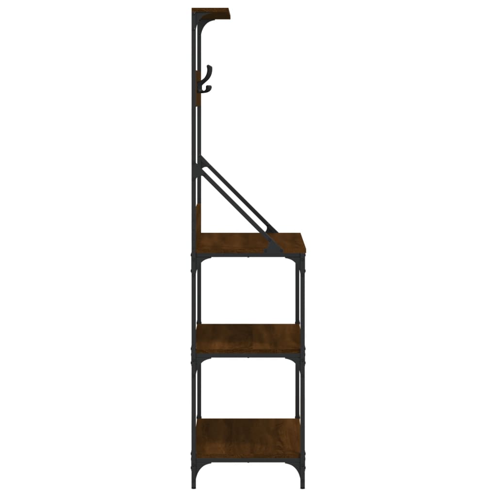 Baker's shelf with hooks 4 shelves brown oak look wood material