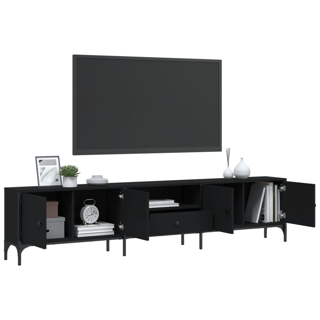 Meuble TV avec tiroir noir 200x25x44 cm en bois