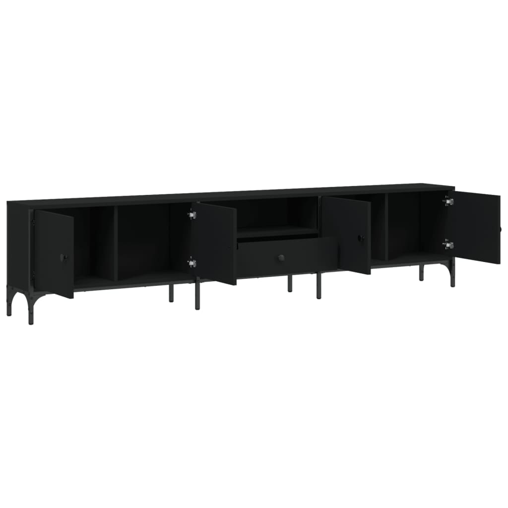Meuble TV avec tiroir noir 200x25x44 cm en bois
