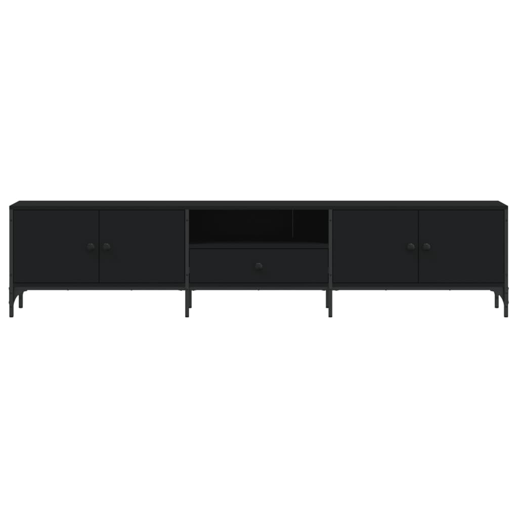 Meuble TV avec tiroir noir 200x25x44 cm en bois