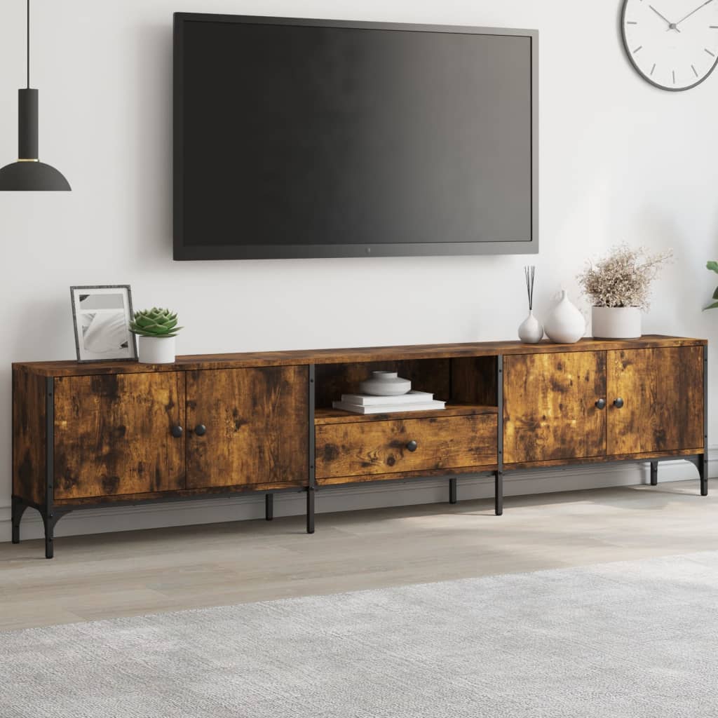 Meuble TV avec tiroir chêne fumé 200x25x44cm matériau bois