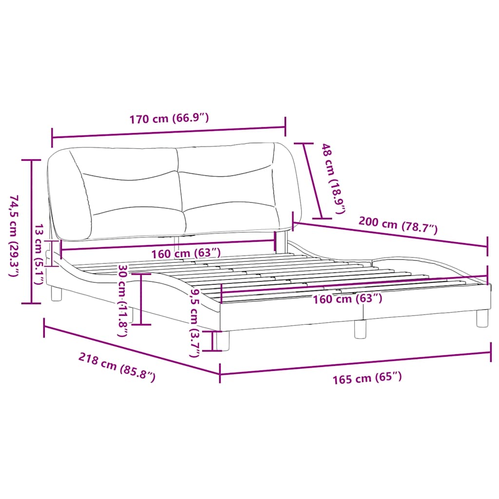 Bettgestell ohne Matratze "Hvar" Taupe 160x200 cm Stoff