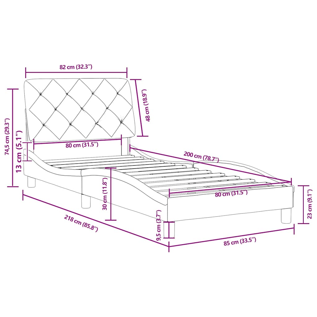 Bettgestell ohne Matratze Dunkelgrau 80x200 cm Samt