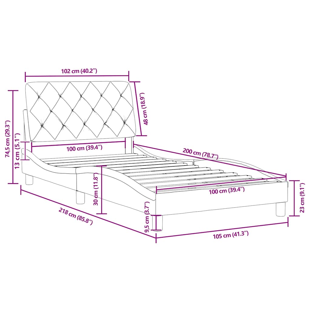 Bettgestell ohne Matratze Hellgrau 100x200 cm Samt