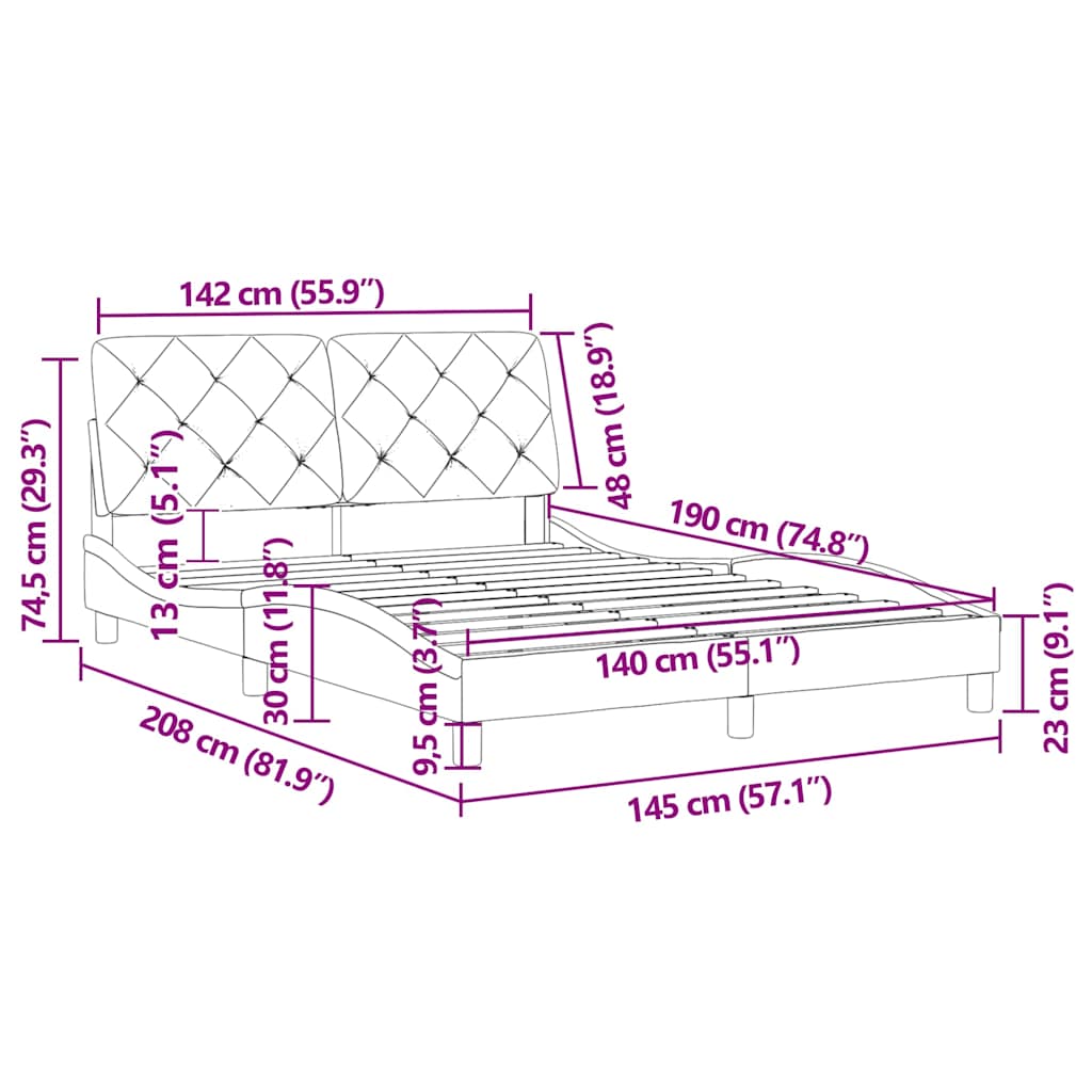 Bettgestell ohne Matratze Rosa 140x190 cm Samt