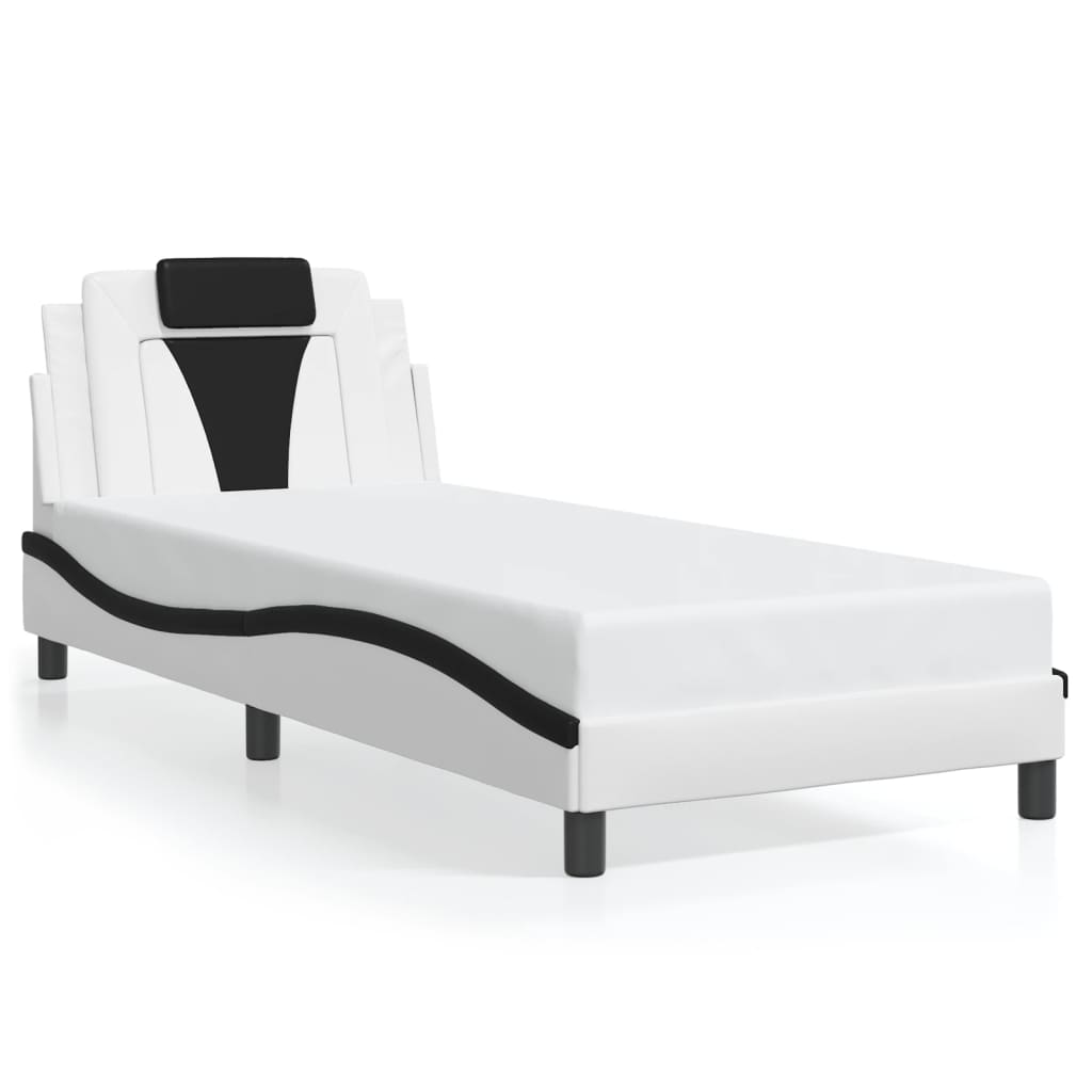 Bed frame with headboard white and black 80x200 cm artificial leather
