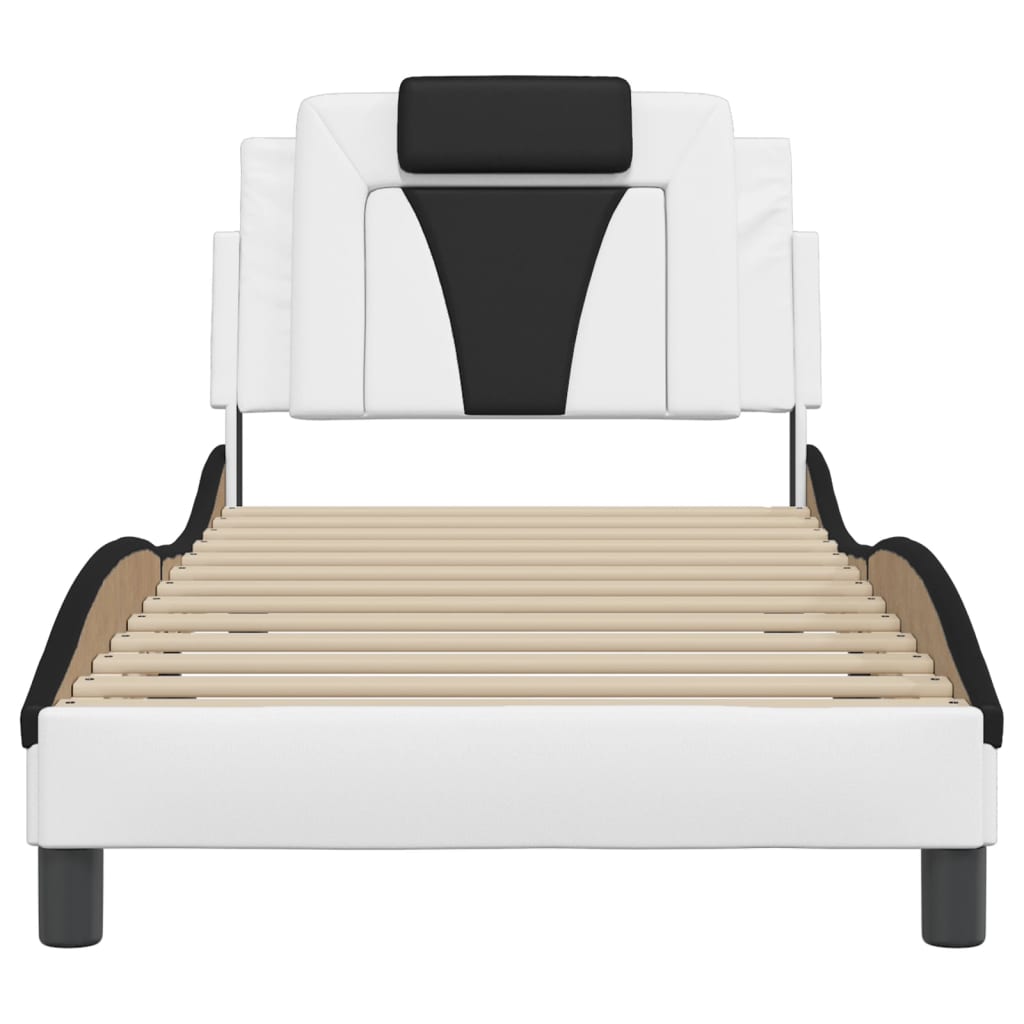 Bed frame with headboard white and black 80x200 cm artificial leather