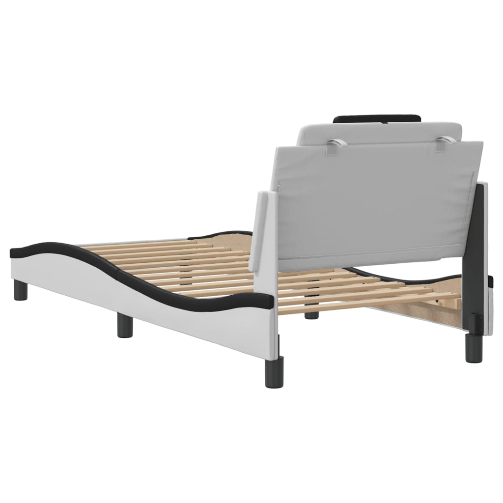 Bed frame with headboard white and black 80x200 cm artificial leather