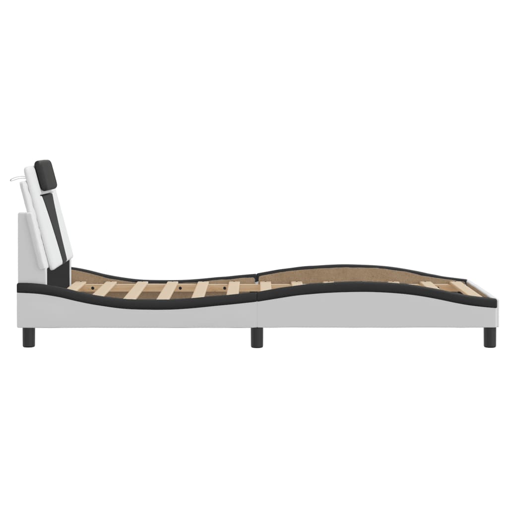 Bed frame with headboard white and black 80x200 cm artificial leather