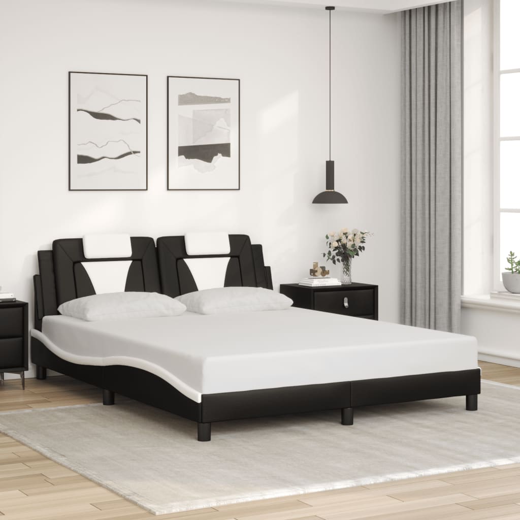 Bettgestell "Viana" ohne Matratze Schwarz und Weiß 160x200 cm Kunstleder