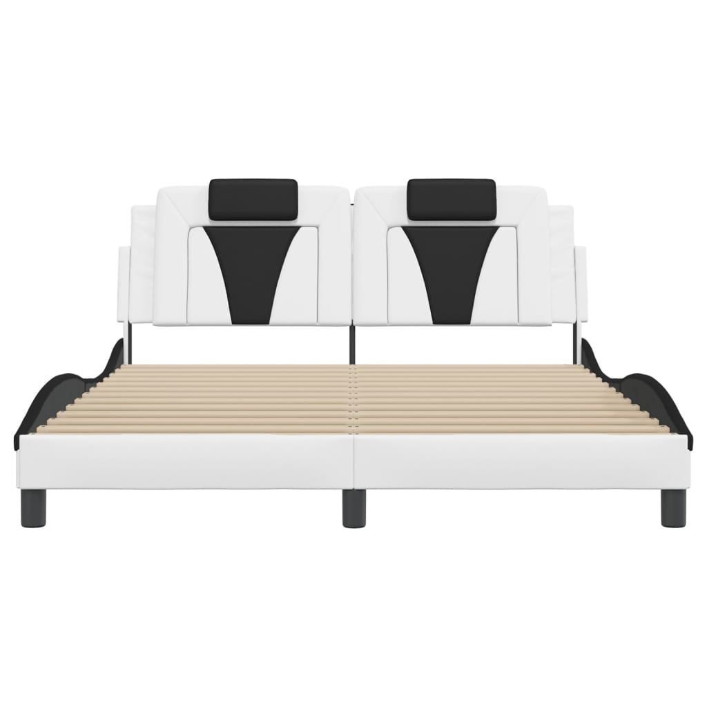 Bed frame with headboard white and black 160x200 cm artificial leather