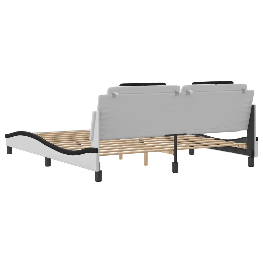 Bed frame with headboard white and black 180x200 cm artificial leather