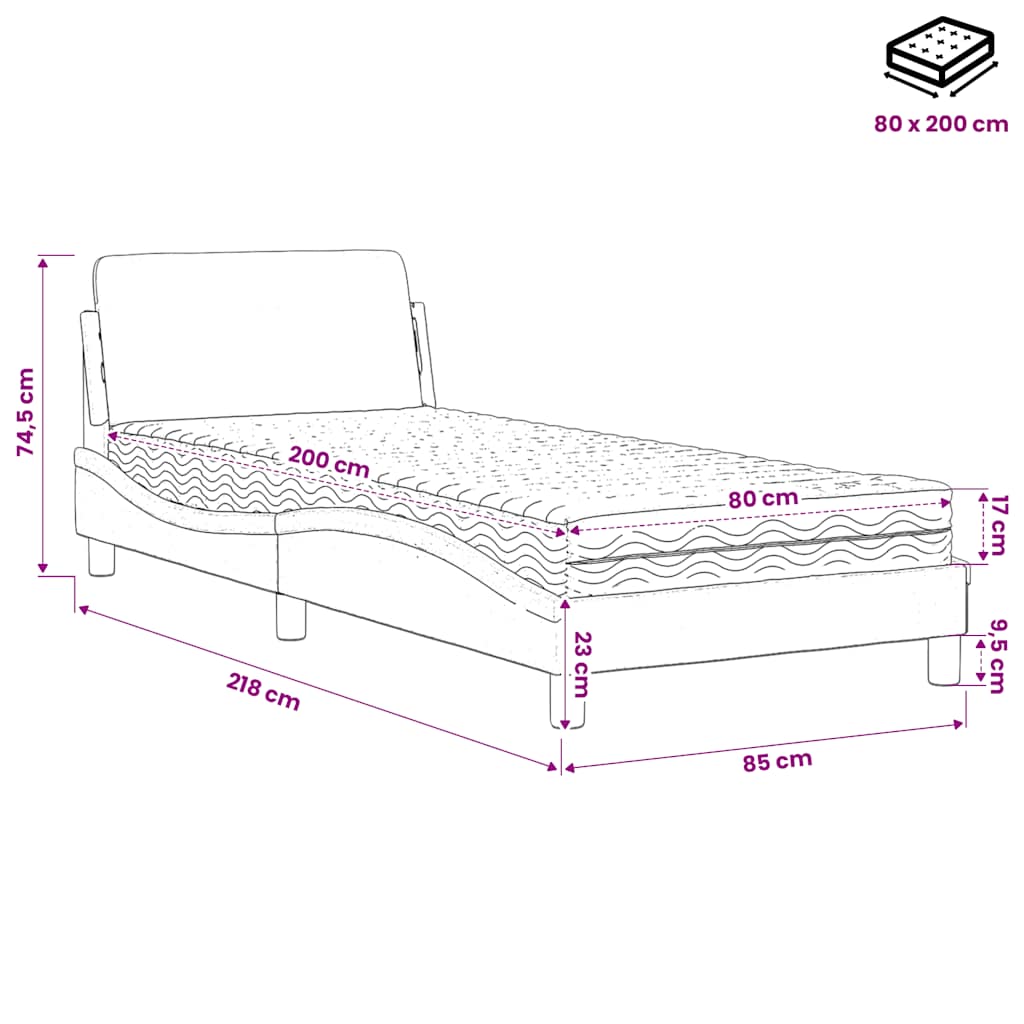 Bett mit Matratze "Dover" Creme 80x200 cm Stoff