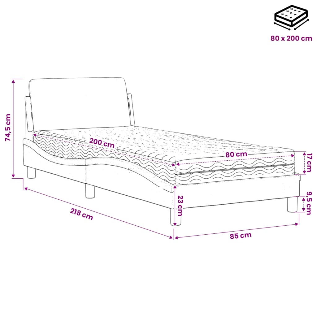 Bett mit Matratze "Dover" Blau 80x200 cm Samt