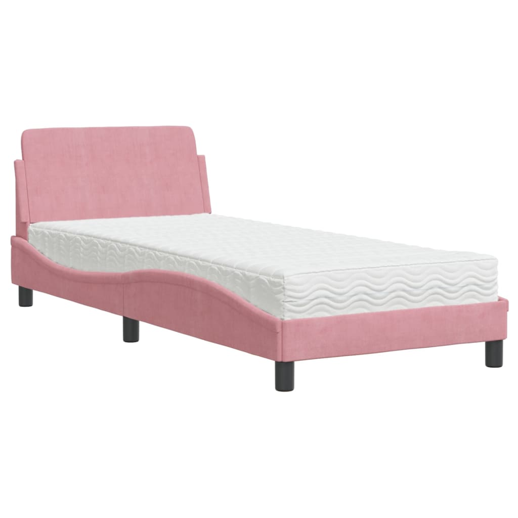 Bed with mattress pink 80x200 cm velvet