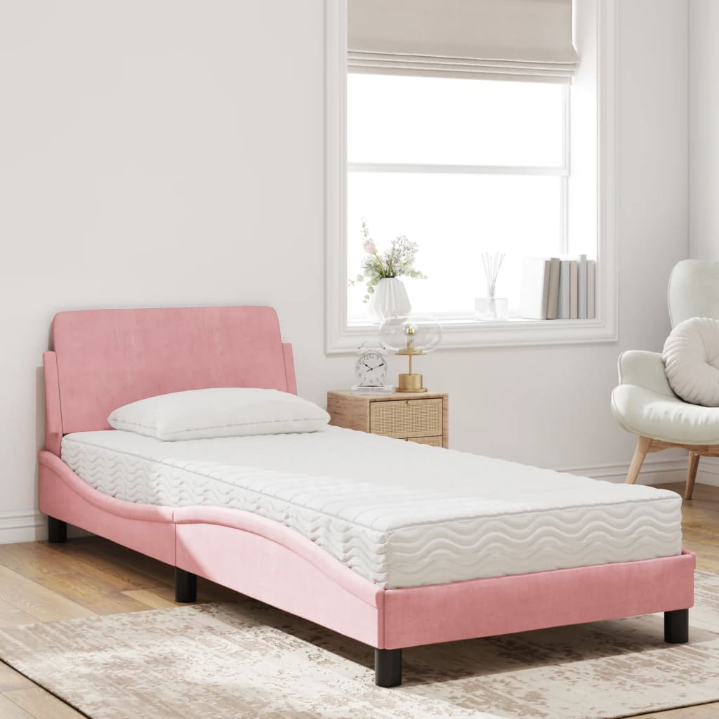 Bed with mattress pink 80x200 cm velvet