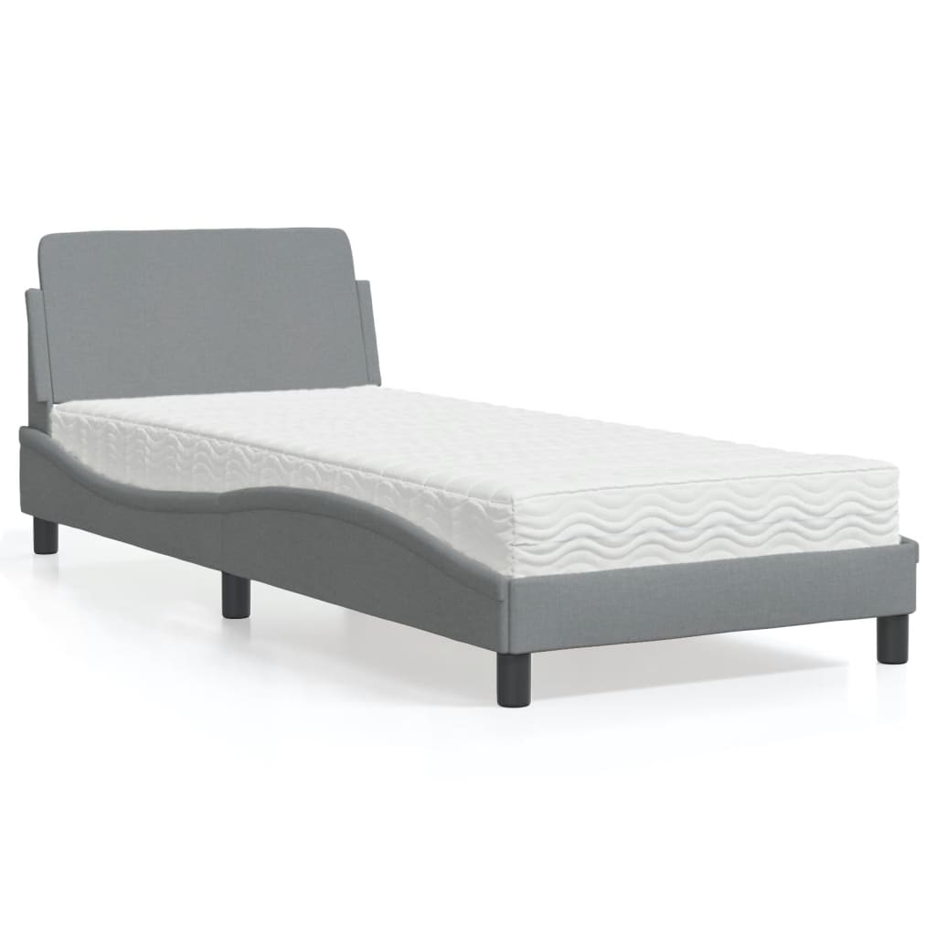 Bett mit Matratze "Dover" Hellgrau 90x190 cm Stoff