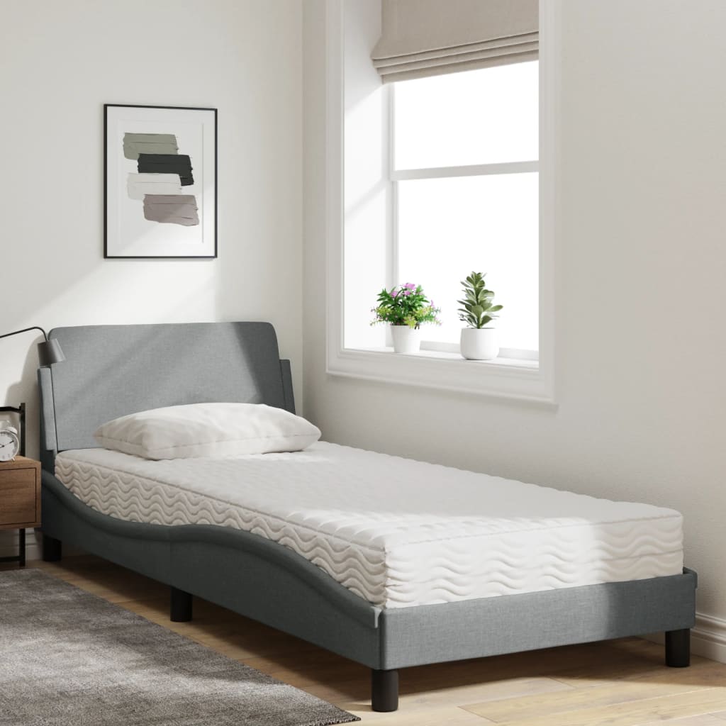 Bett mit Matratze "Dover" Hellgrau 90x190 cm Stoff