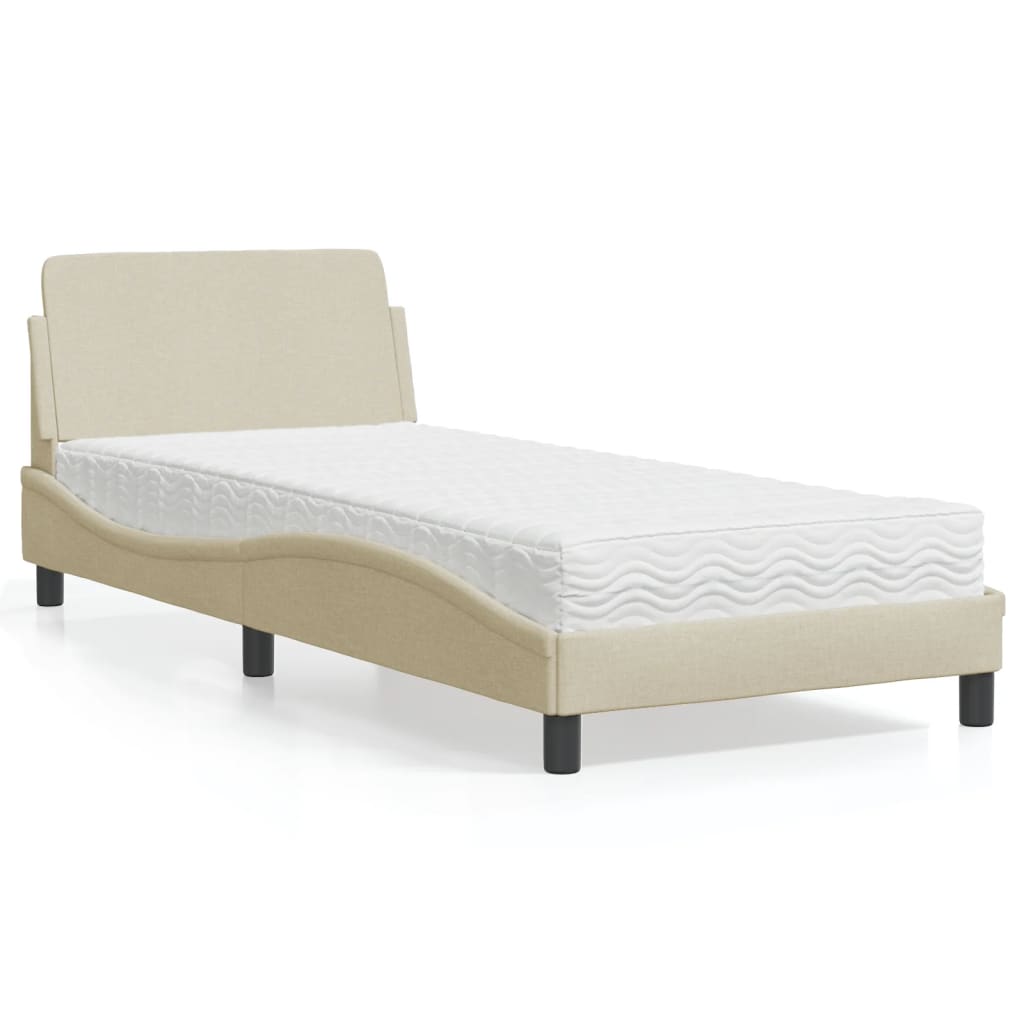Bed with mattress cream 90x190 cm fabric