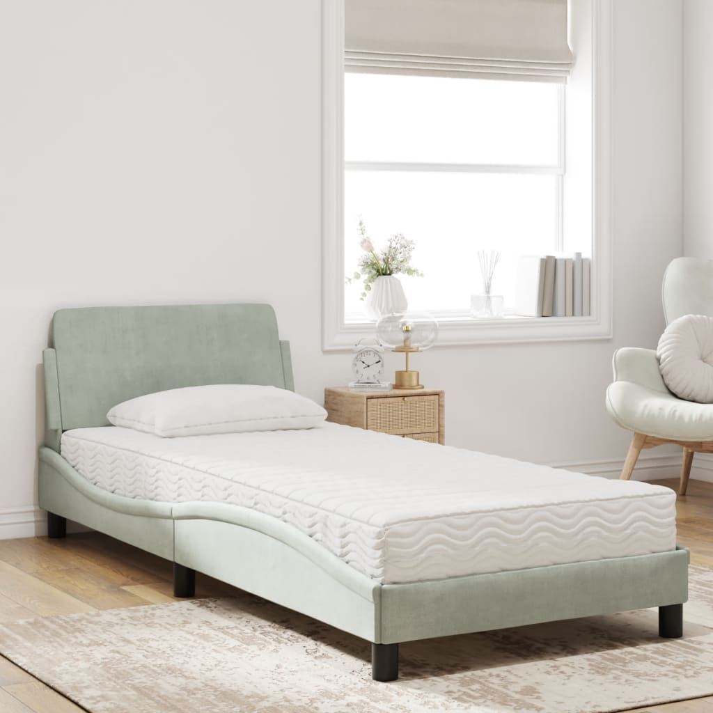 Bett mit Matratze "Dover" Hellgrau 90x190 cm Samt