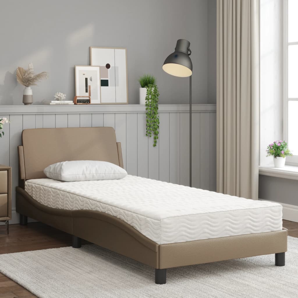 Bed with mattress cappuccino brown 90x190 cm artificial leather