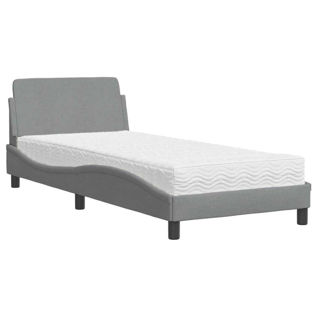 Bett mit Matratze "Dover" Hellgrau 90x200 cm Stoff