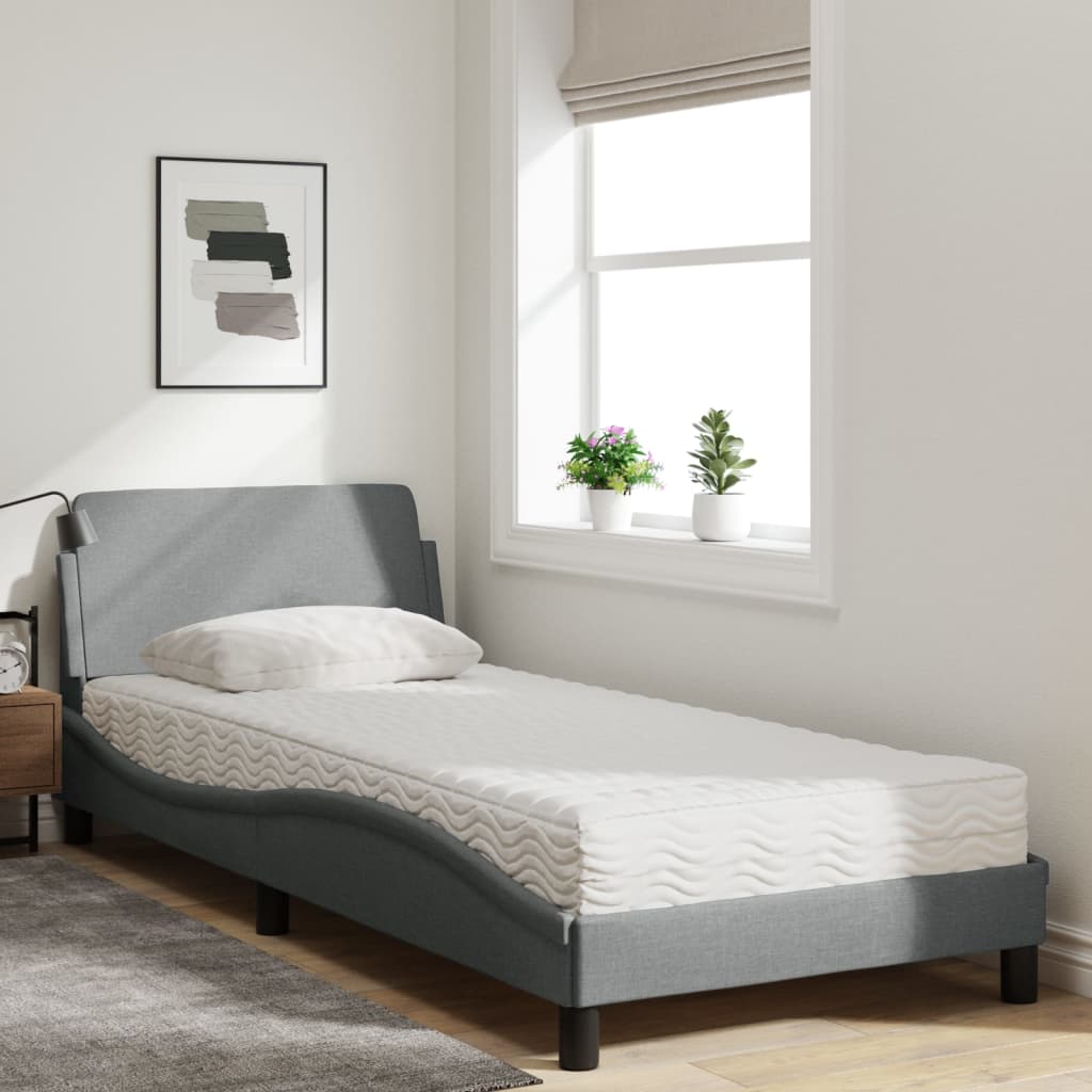 Bett mit Matratze "Dover" Hellgrau 90x200 cm Stoff