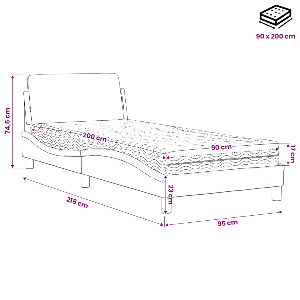 Bett mit Matratze "Dover" Creme 90x200 cm Stoff