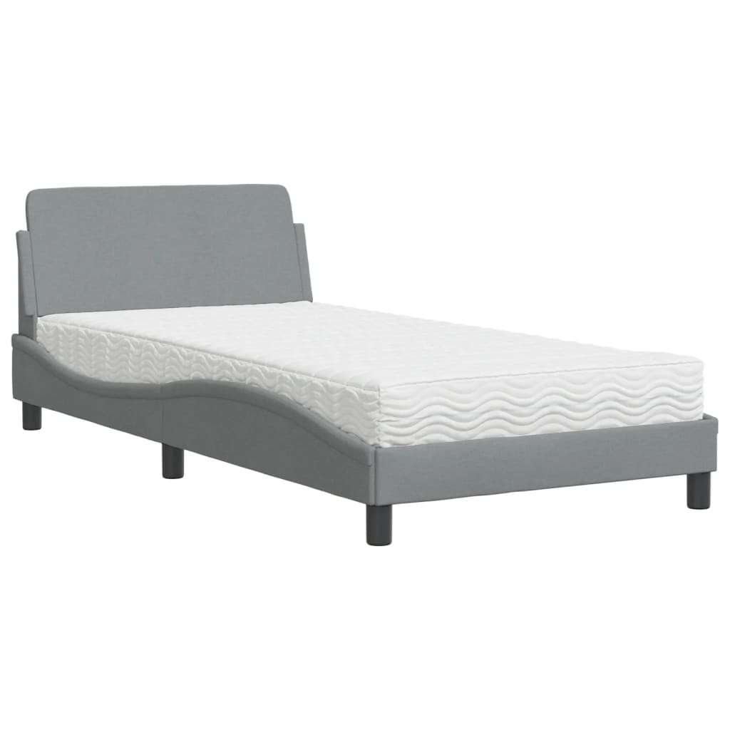 Bed with mattress light grey 100x200 cm fabric
