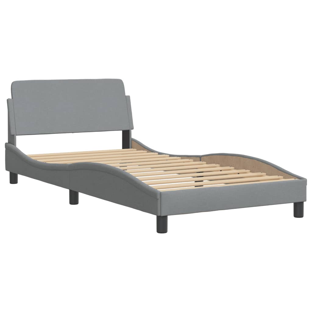 Bed with mattress light grey 100x200 cm fabric