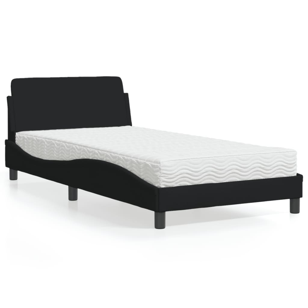 Bed with mattress black 100x200 cm fabric