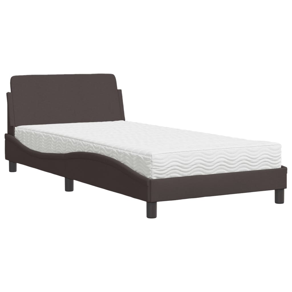 Bed with mattress dark brown 100x200 cm fabric
