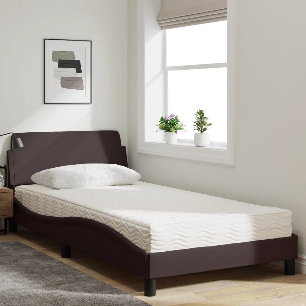 Bed with mattress dark brown 100x200 cm fabric