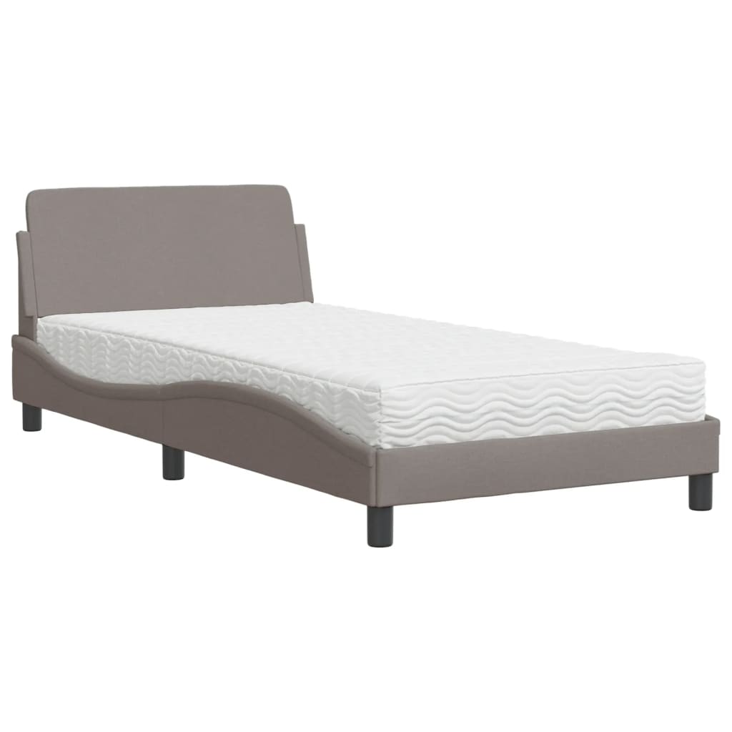 Bed with mattress taupe 100x200 cm fabric