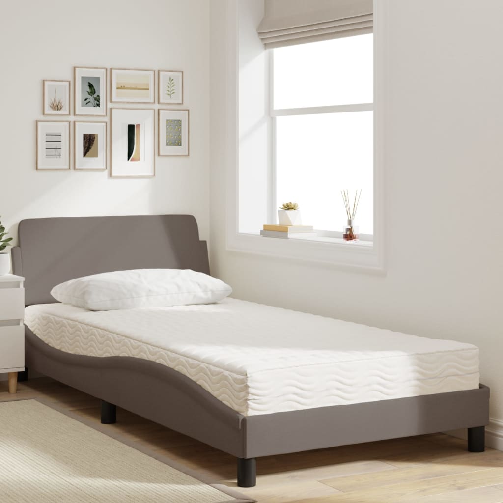 Bed with mattress taupe 100x200 cm fabric