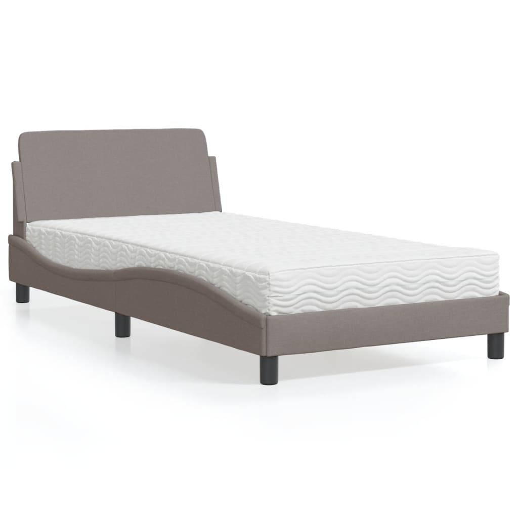 Bed with mattress taupe 100x200 cm fabric