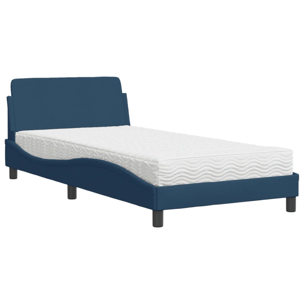 Bed with mattress blue 100x200 cm fabric