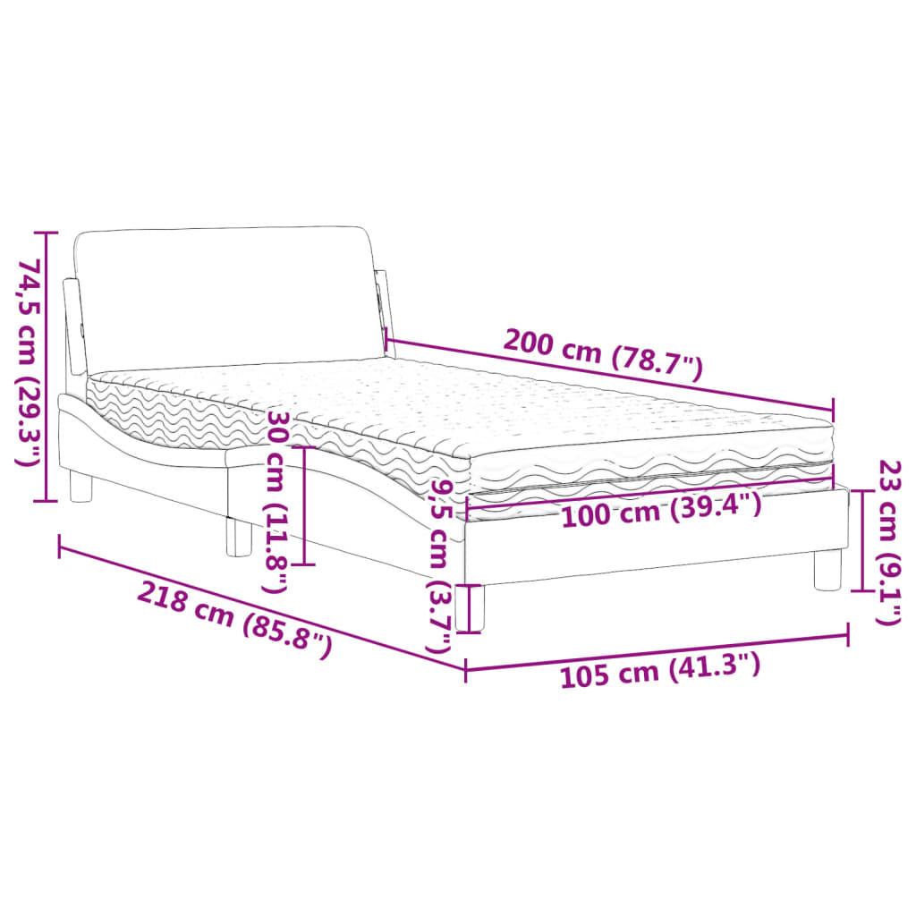 Bed with mattress blue 100x200 cm fabric