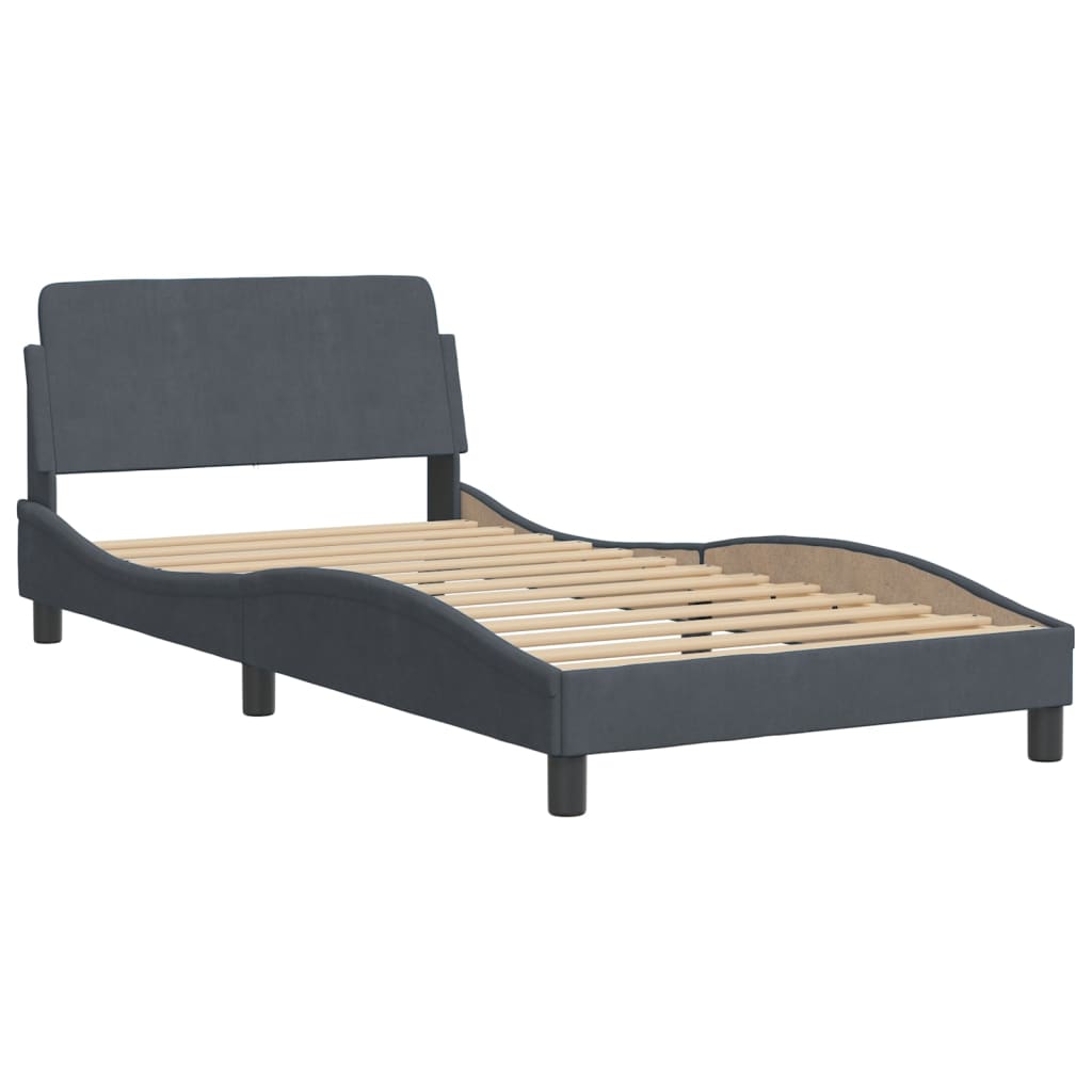 Lit avec matelas "Dover" gris foncé 100x200 cm velours