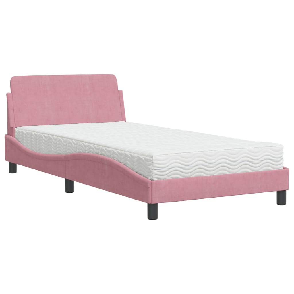 Bed with mattress pink 100x200 cm velvet
