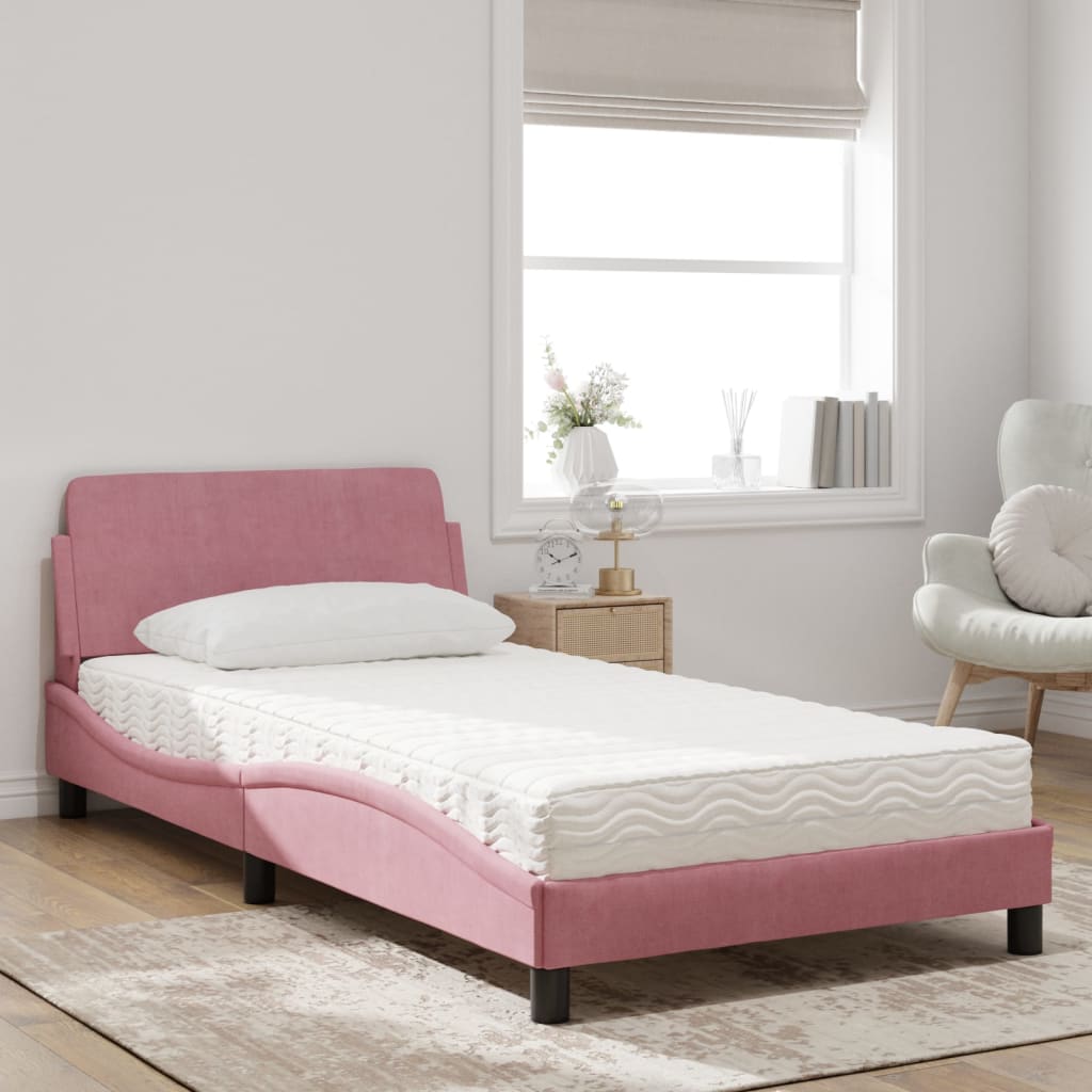Bed with mattress pink 100x200 cm velvet
