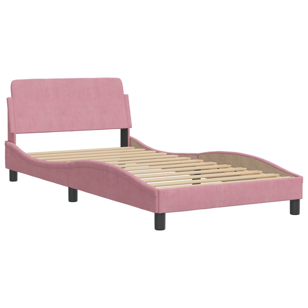 Bed with mattress pink 100x200 cm velvet